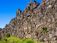 Senkrechte Lavawand und Blumenwiesen - Thingvellir NP, Westisland